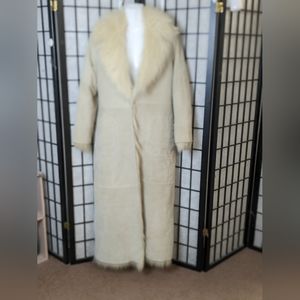 Women's Cream Leather Jacket with Fur Collar